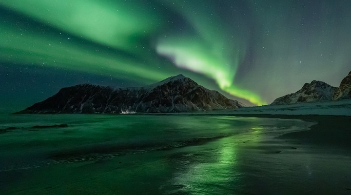 Northern Lights over Skagsanden Beach, Lofoten Islands, Norway