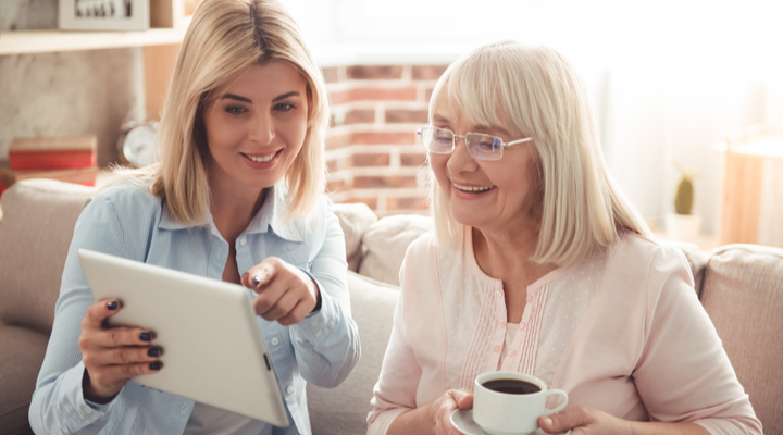 A mother talking to her adult daughter.