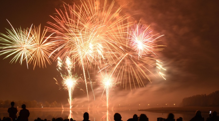 A photo of a crowd watching fireworks on Bonfire Night.